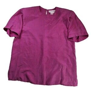 Vtg Sz M Silk Magenta Pink Top Shoulder Pads Jack Mulqueen Single Stitch Twee